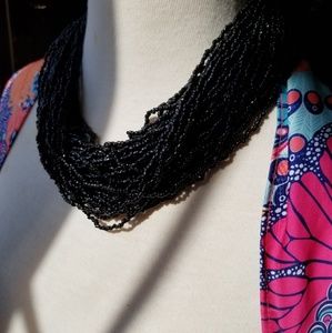 Multiple Strand Black Beaded Necklace -9 inches